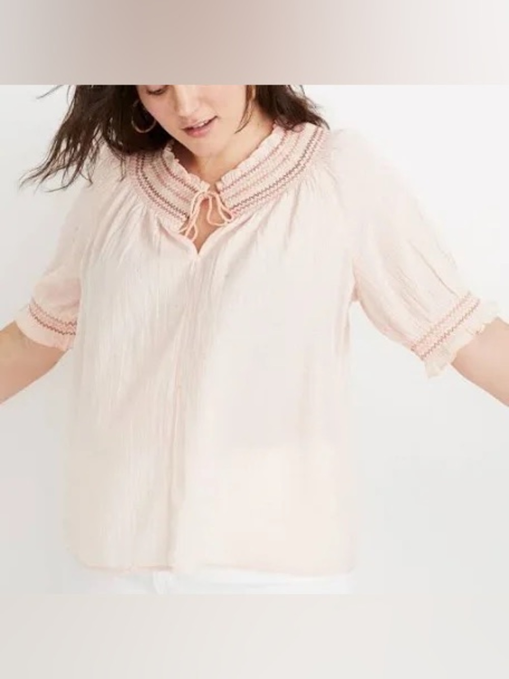 Madewell Smocked Embroidered Ruffle Gauze Tassel Peasant Top Cottagecore Chic XL